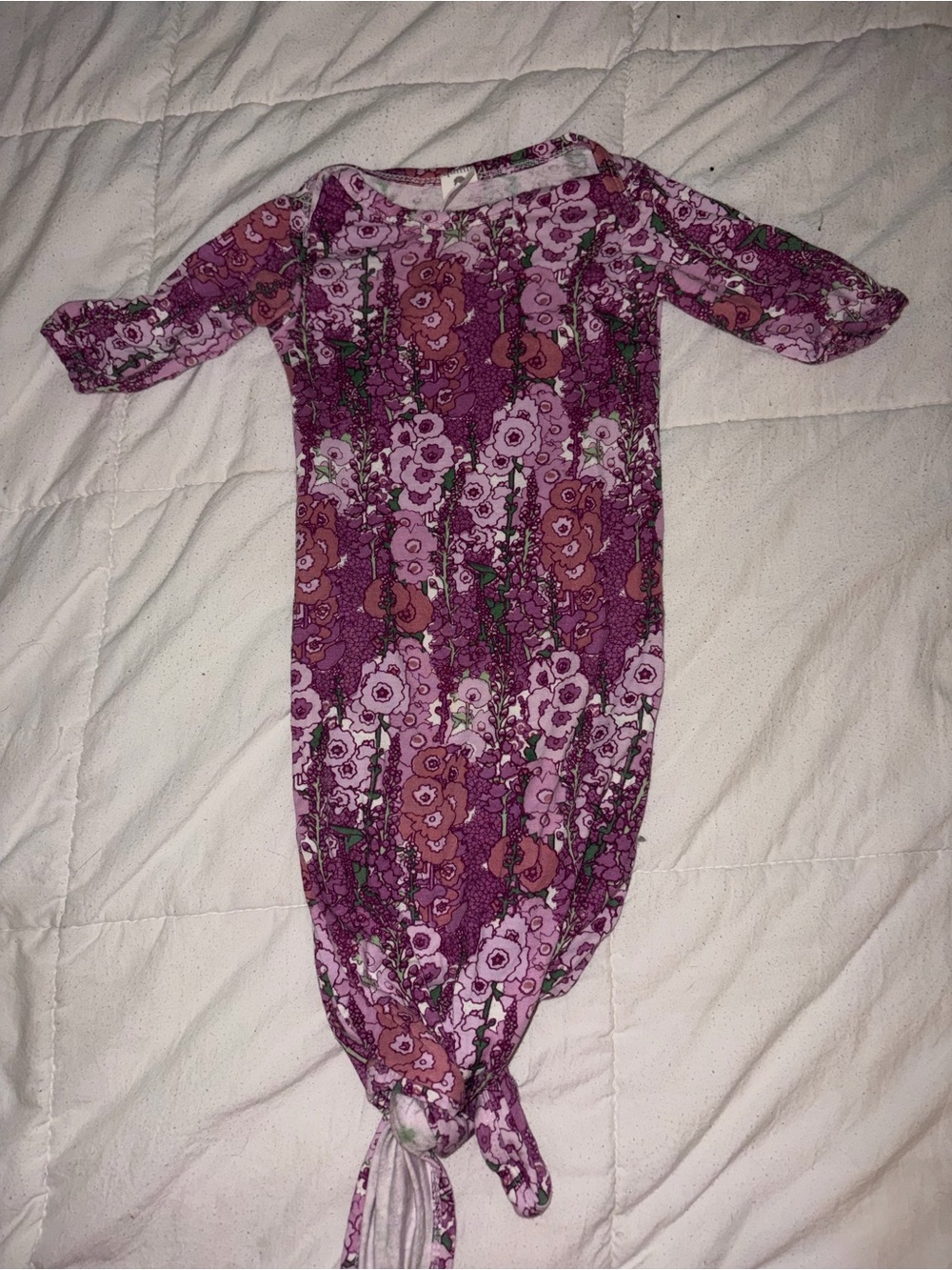 kate quinn Pink and Purple Floral Knotted Infant Gown